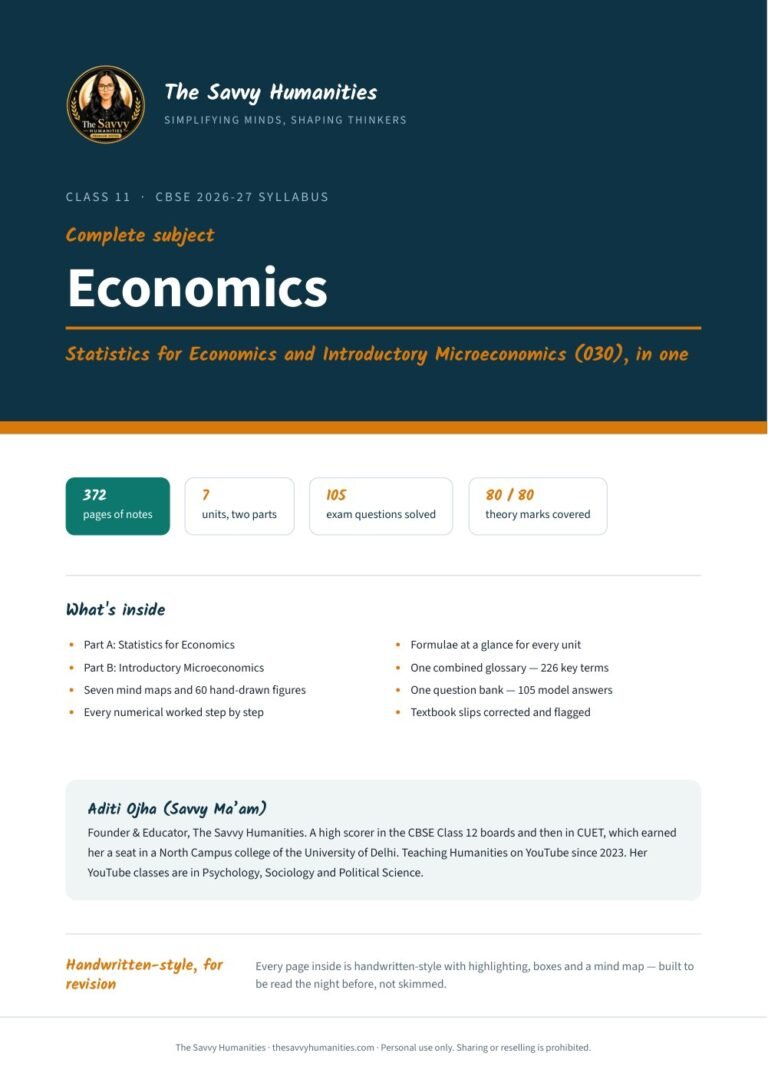 Class 11 Economics complete notes cover — Statistics for Economics and Introductory Microeconomics, 7 units