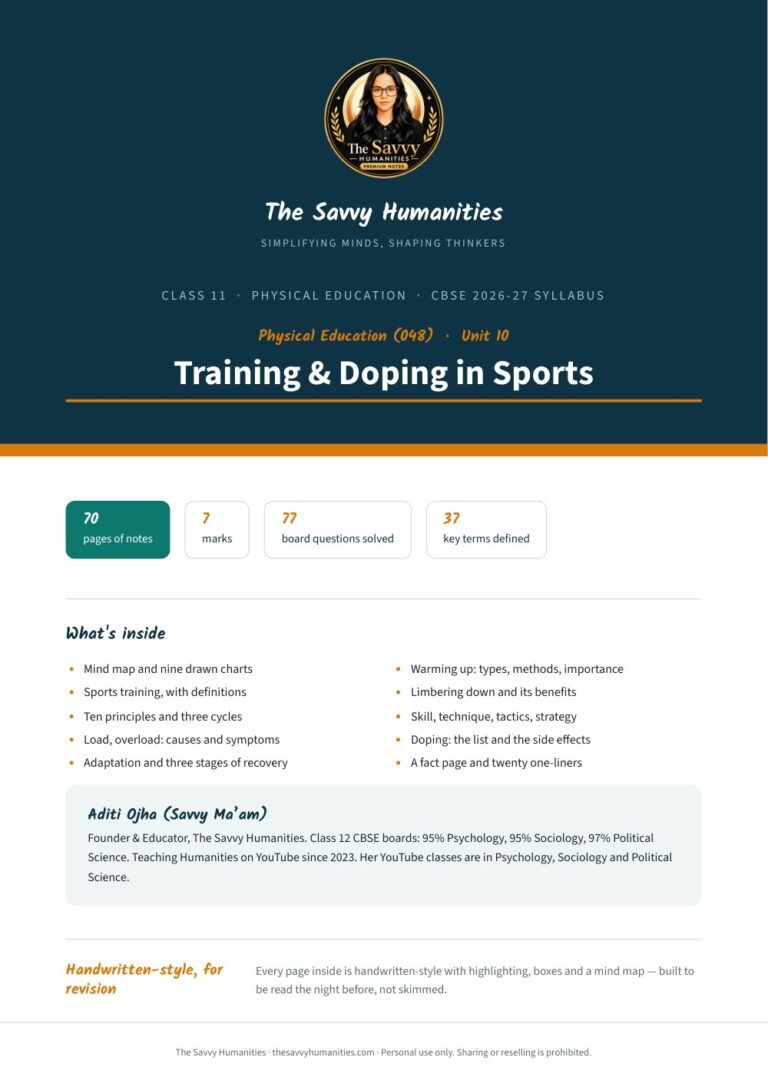 Class 11 Physical Education Chapter 10 notes cover — Training and Doping in Sports