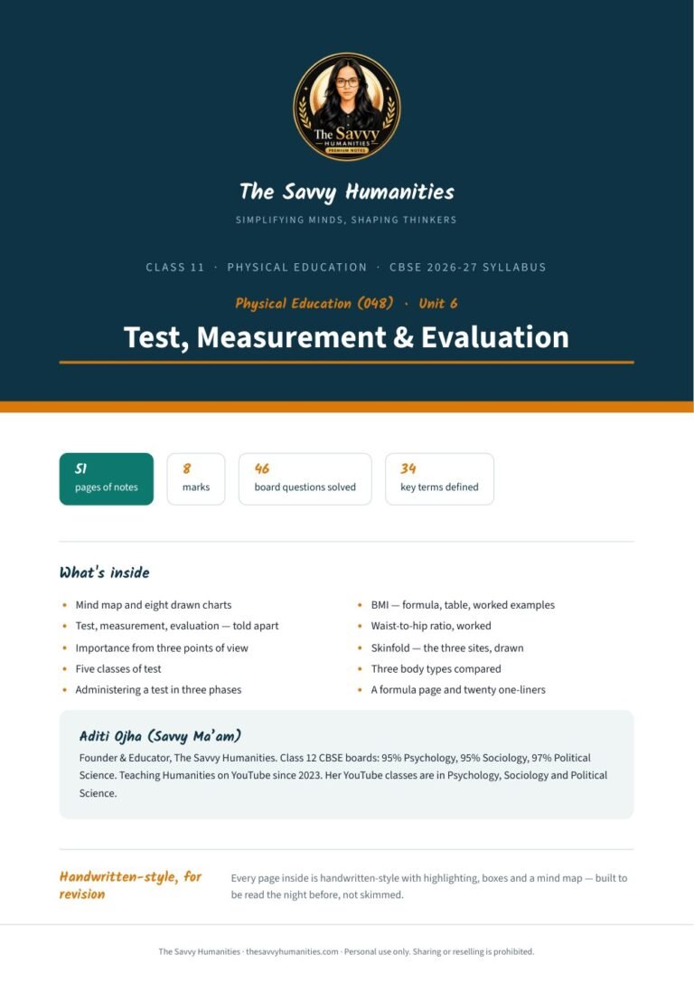 Class 11 Physical Education Chapter 6 notes cover — Test, Measurement and Evaluation