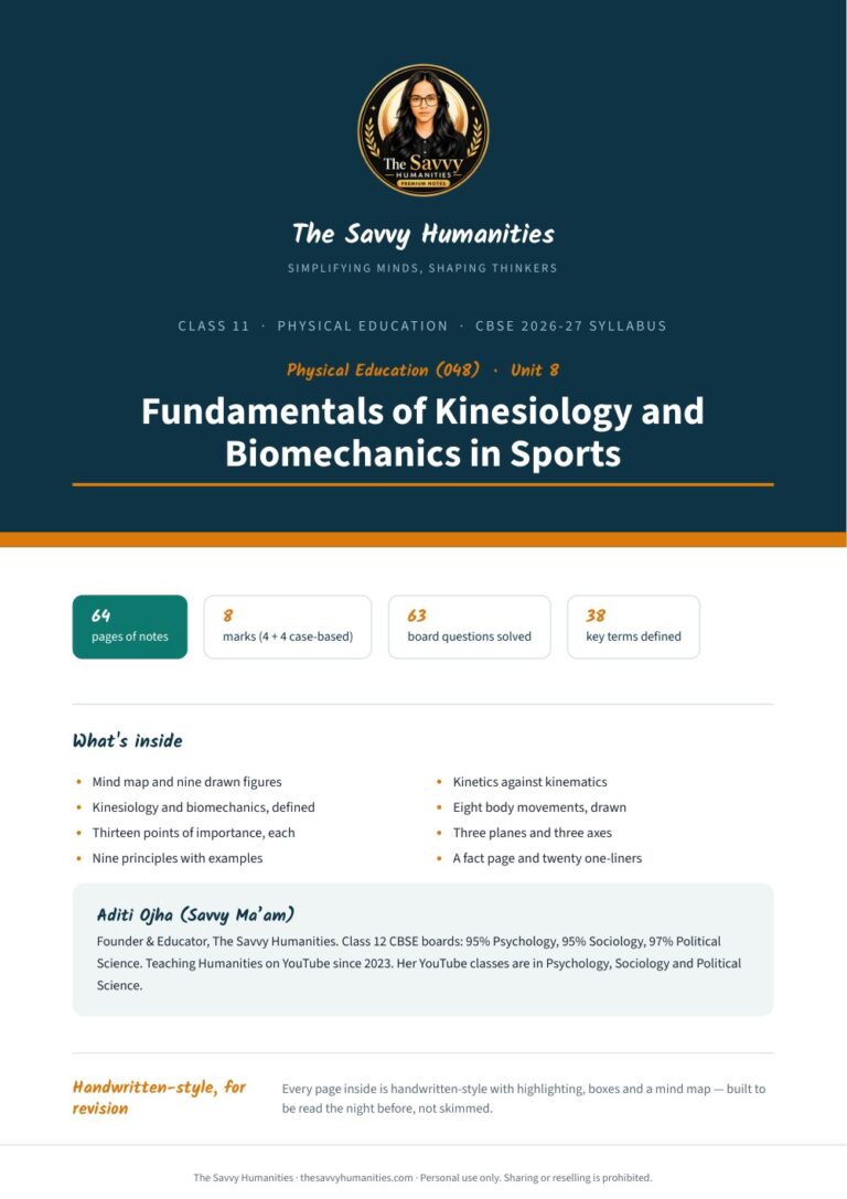 Class 11 Physical Education Chapter 8 notes cover — Fundamentals of Kinesiology and Biomechanics in Sports