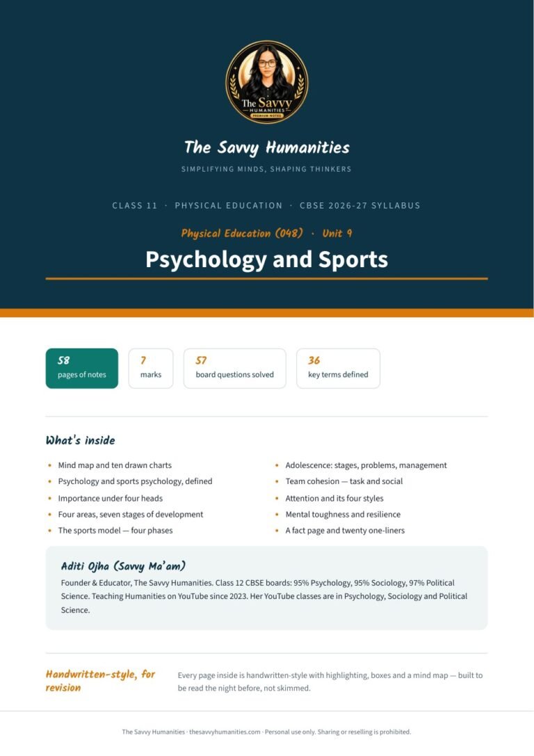 Class 11 Physical Education Chapter 9 notes cover — Psychology and Sports