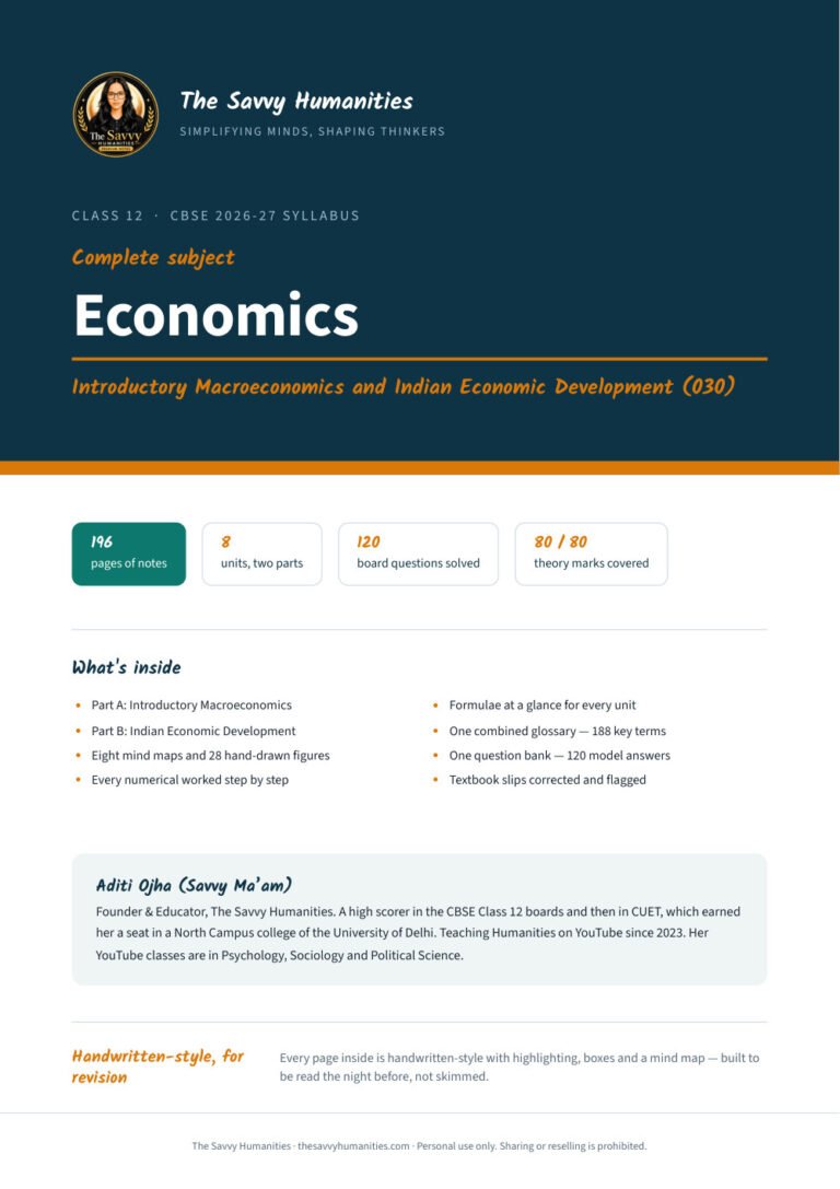 Class 12 Economics complete notes cover — Introductory Macroeconomics and Indian Economic Development, 8 units