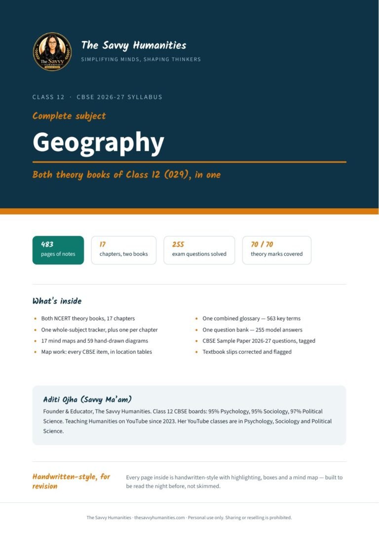 Class 12 Geography complete notes cover — both NCERT books, 17 chapters