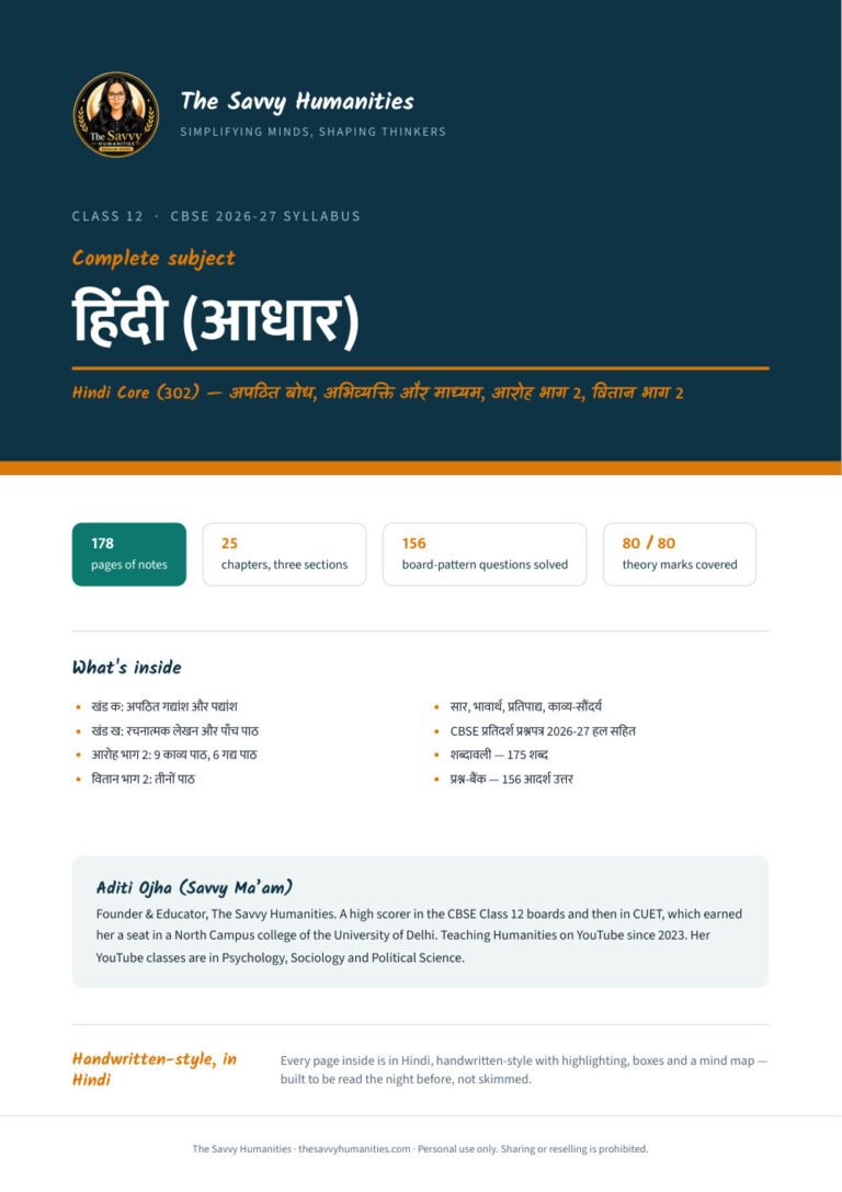 Class 12 Hindi Core (Aadhar) complete notes cover — Aroh Part 2 and Vitan Part 2, 25 chapters