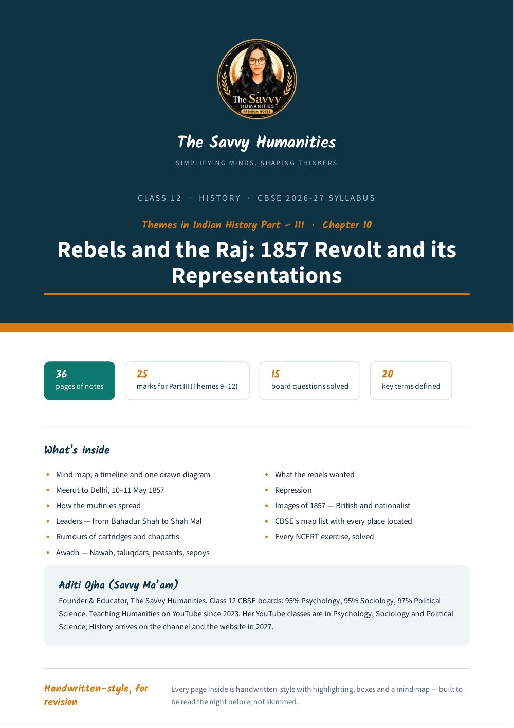 class 12 history chapter 10 notes cover — rebels and the raj Class 12 History Chapter 10 notes cover — Rebels and the Raj