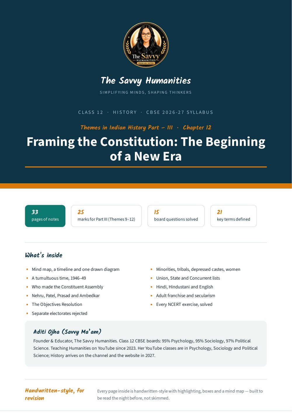 class 12 history chapter 12 notes cover — framing the constitution Class 12 History Chapter 12 notes cover — Framing the Constitution