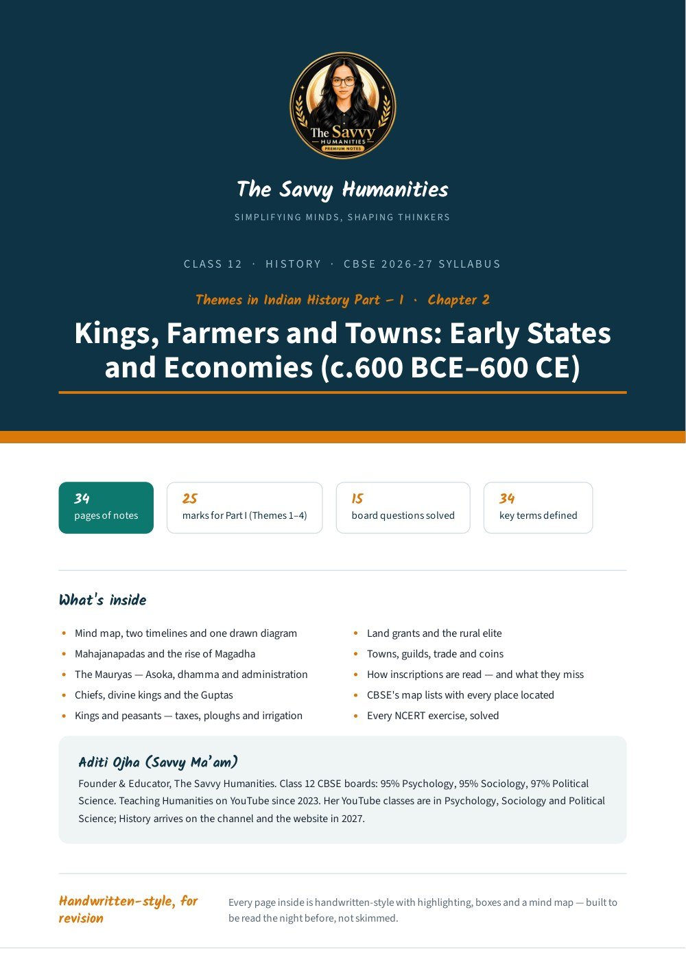 class 12 history chapter 2 notes cover — kings, farmers and towns Class 12 History Chapter 2 notes cover — Kings, Farmers and Towns
