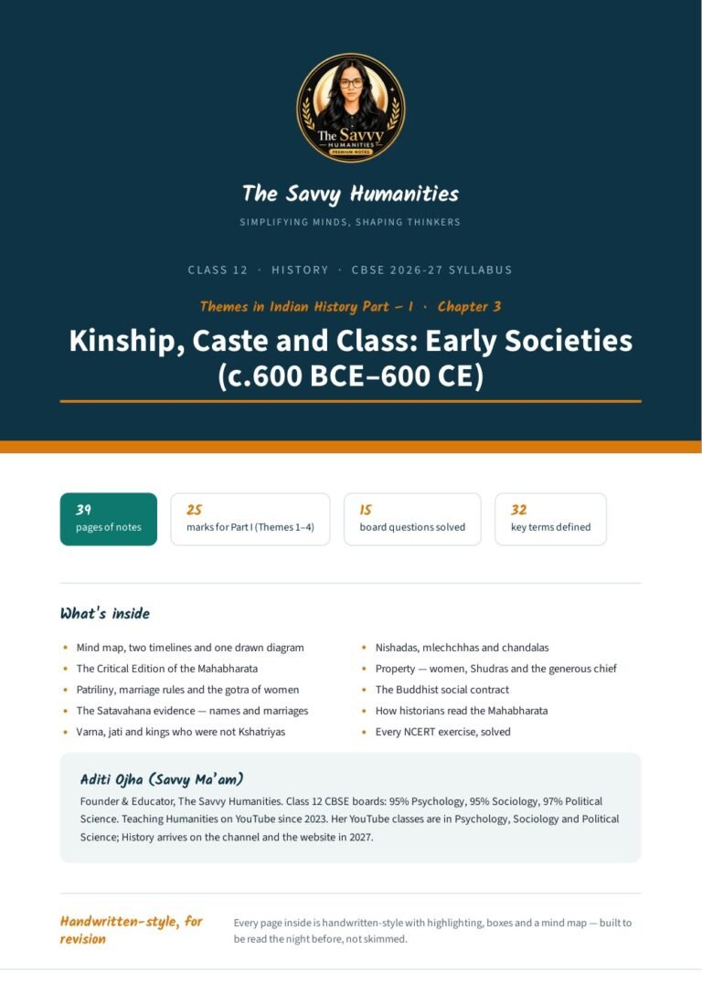 Class 12 History Chapter 3 notes cover — Kinship, Caste and Class