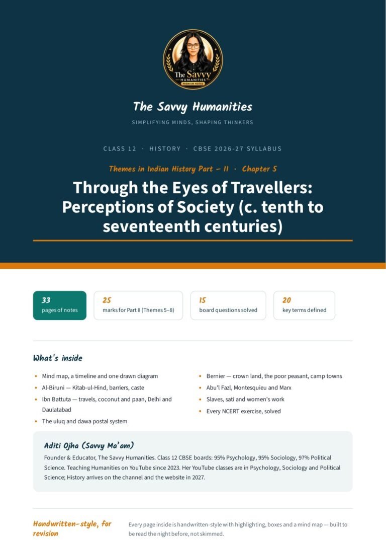 Class 12 History Chapter 5 notes cover — Through the Eyes of Travellers