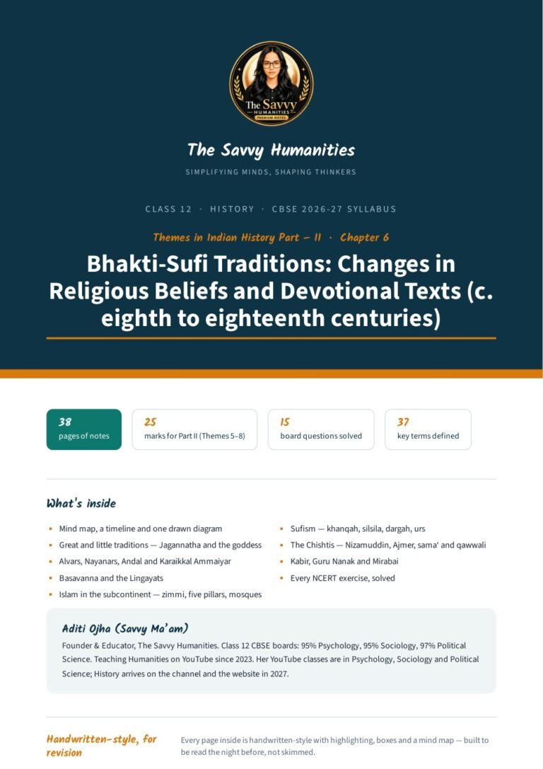 Class 12 History Chapter 6 notes cover — Bhakti-Sufi Traditions