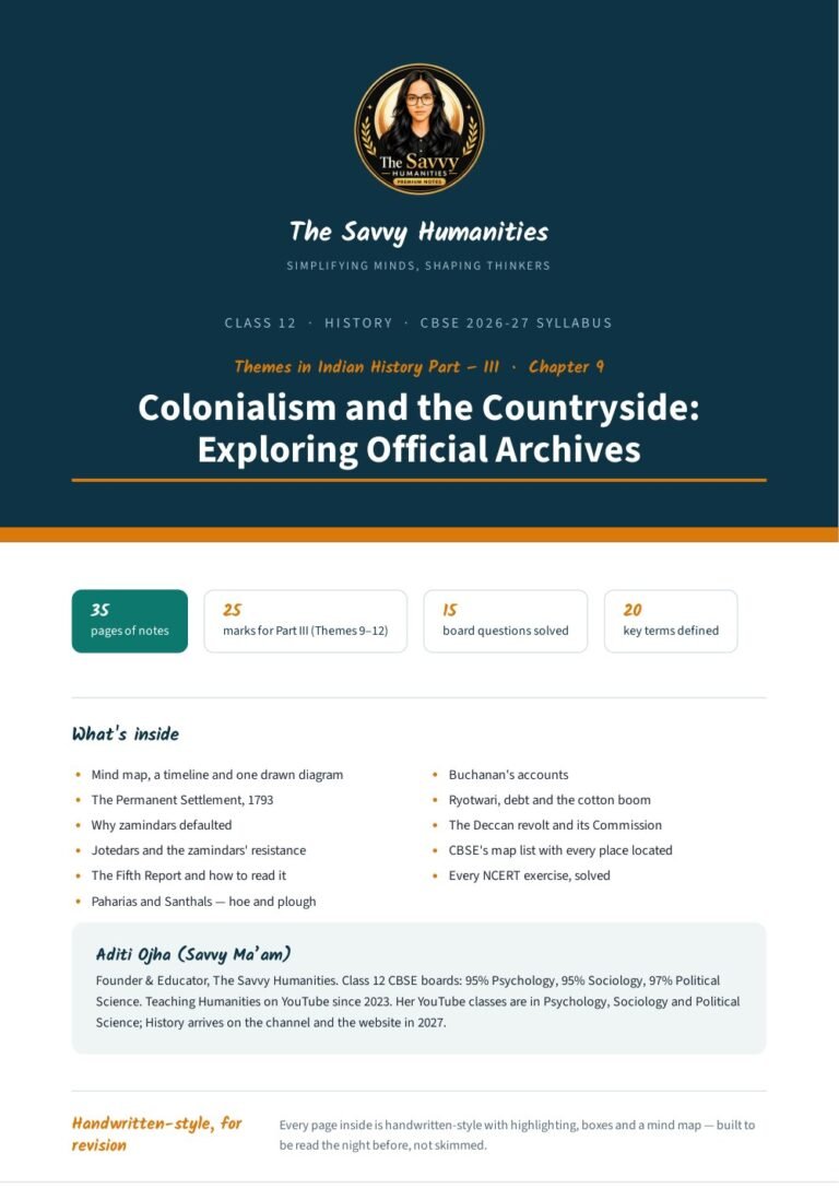 Class 12 History Chapter 9 notes cover — Colonialism and the Countryside