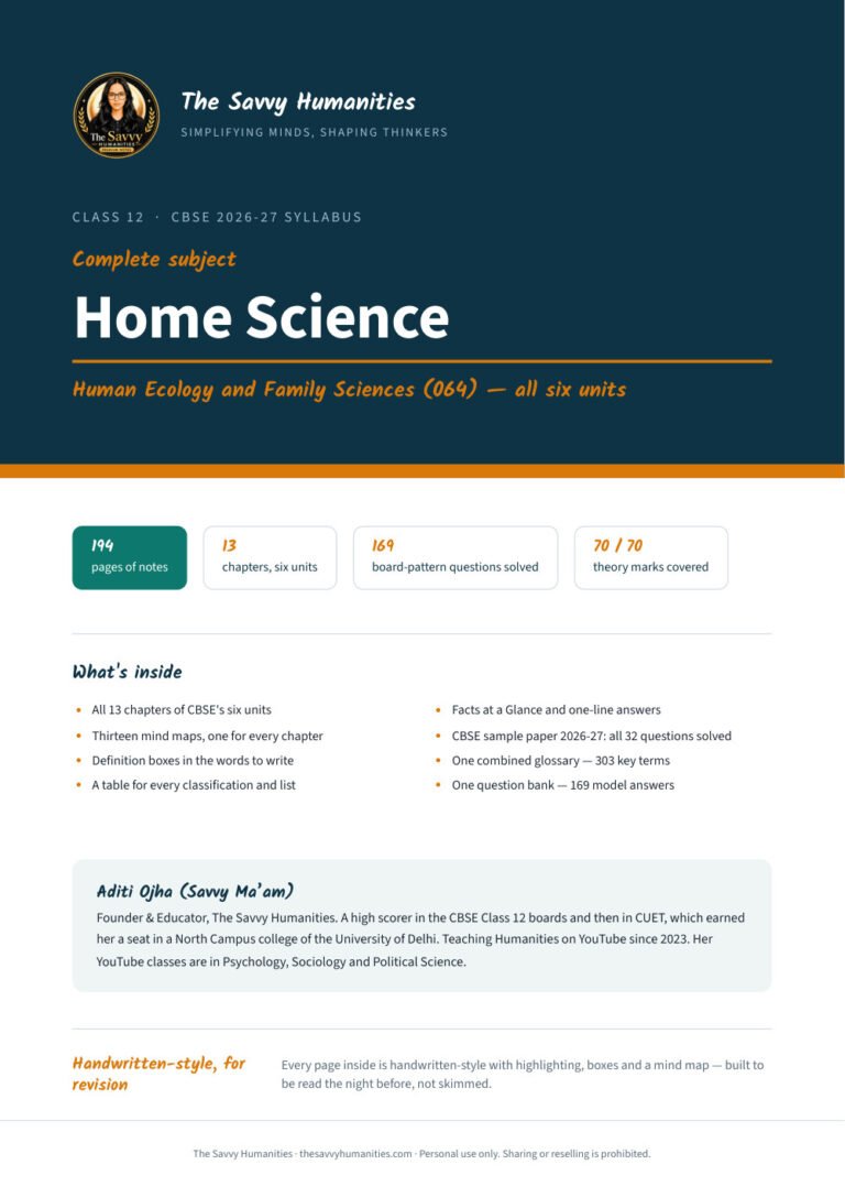 Class 12 Home Science complete notes cover — Human Ecology and Family Sciences, 13 chapters