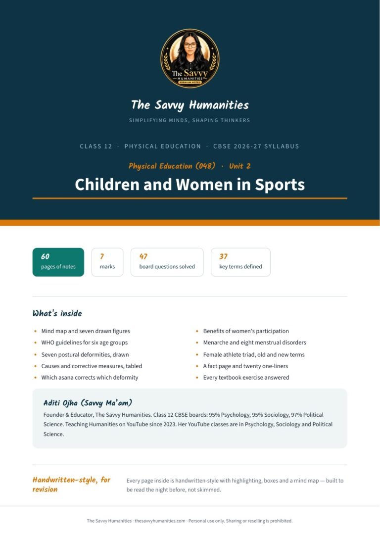 Class 12 Physical Education Chapter 2 notes cover — Children and Women in Sports