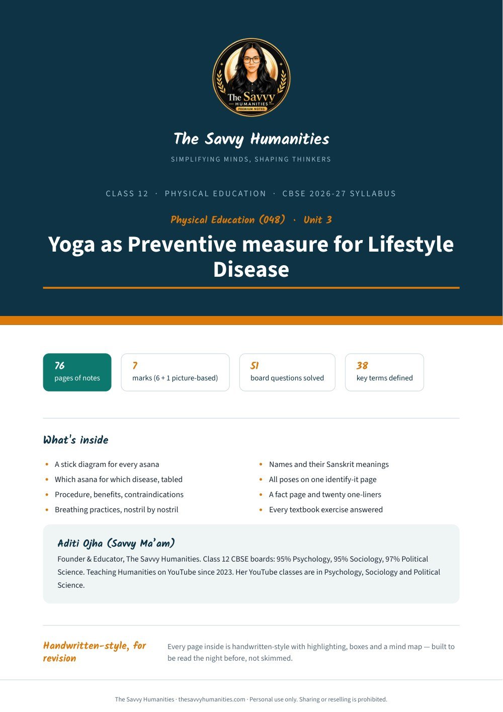 class 12 physical education chapter 3 notes cover — yoga as preventive measure for lifestyle disease Class 12 Physical Education Chapter 3 notes cover — Yoga as Preventive Measure for Lifestyle Disease