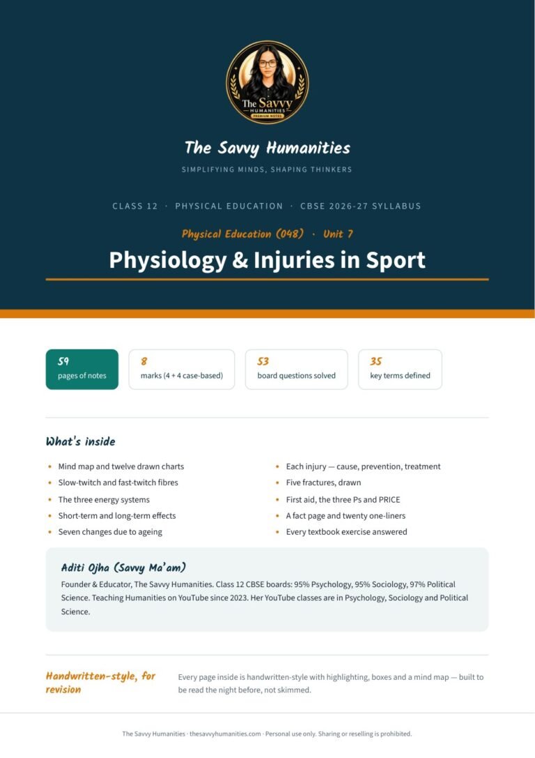 Class 12 Physical Education Chapter 7 notes cover — Physiology and Injuries in Sport