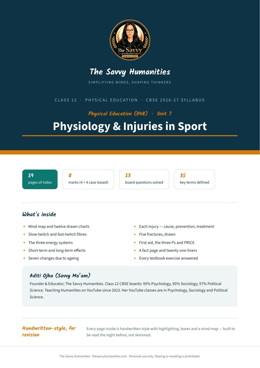 class 12 physical education chapter 7 notes cover — physiology and injuries in sport Class 12 Physical Education Chapter 7 notes cover — Physiology and Injuries in Sport