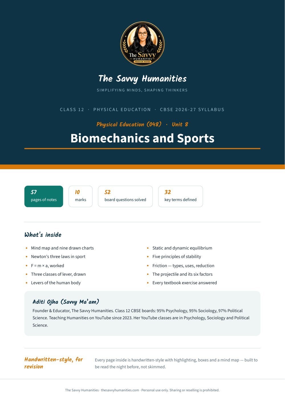 class 12 physical education chapter 8 notes cover — biomechanics and sports Class 12 Physical Education Chapter 8 notes cover — Biomechanics and Sports
