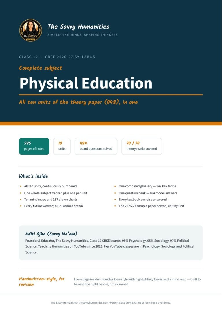 Class 12 Physical Education complete notes cover — all 10 units